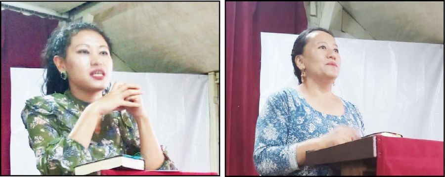 (Left) Alemrenla Jamir and (Right) Merenchila  speaking during the World Mental Health Day programme on October 9.